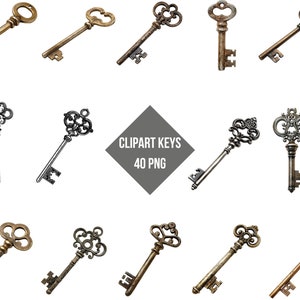 Clipart Keys | Vintage Keys PNG | Digital Print Pretty Keys | Cute Decor | Transparent Background | High Quality Instant Download