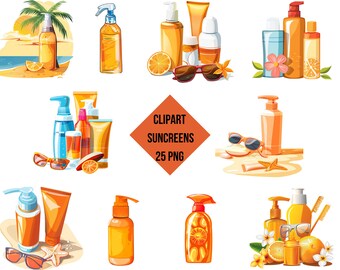 Sunscreen Clipart | 25 PNG Illustrations, Sun Protection (Commercial Use, Instant Download)