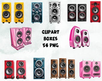 Levendige RGB-clipartluidsprekers | Bundel met 54 digitale afbeeldingen | Kleurrijke luidsprekers, png-bestand | Transparante achtergrond | Directe download van hoge kwaliteit