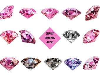 Diamond Clipart Bundle | 47 Shiny PNG Graphics (Instant Download, Comercial use)