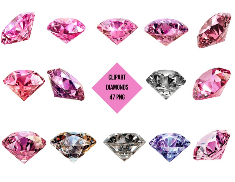 Diamonds Clipart Bundle| 47 PNG Files | Shiny Diamond Graphics PNG ...