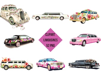 Floral Limousine Clipart Bundle | 52 PNG, Wedding & Party  (Instant Download, Commercial Use)