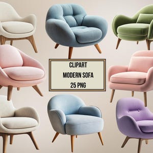 Modern Armchair Clipart Bundle, Cozy Chair PNG, Digital Fancy Armchair, Transparent Background, Instant Download Commercial Use