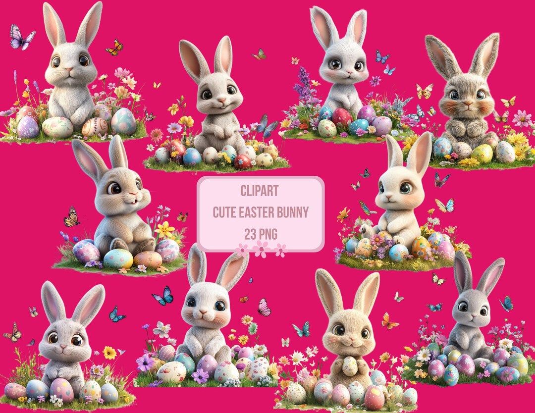 Easter Bunny Clipart Bundle, Cute Bunny PNG Set, Digital Easter ...