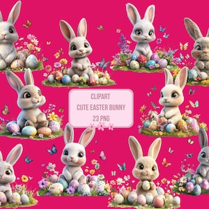 Easter Bunny Clipart Bundle, Cute Bunny PNG Set, Digital Easter, Transparent Background, Instant Download Commercial Use