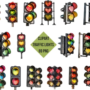 Traffic Light Clipart Bundle, Cute Heart Stoplight PNG, Digital Urban Sign Art ,Transparent Background, Instant Download, Commercial Use