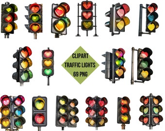 Herz-Ampel-Clipart-Bundle, Urban Sign PNGs (Sofortdownload, kommerzielle Nutzung, 69 PNG)