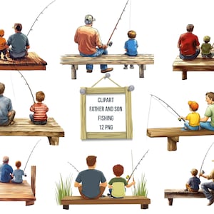 Father and Son Fishing Clipart | Fishing PNG Bundle | Lake Fishing Illustration | Instant Download | Transparent Background | Commercial Use