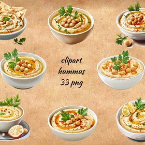 Hummus Clipart, Mediterranean Food PNG, Healthy Vegan Snack Art, Transparent Background, Instant Download Commercial Use