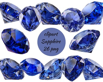 Puede incluir: Un conjunto de zafiros azules oscuros facetados. Las piedras preciosas están dispuestas en varias orientaciones, mostrando su talla brillante y superficies reflectantes. También hay un gráfico circular con el texto "clipart Sapphire 26 png".