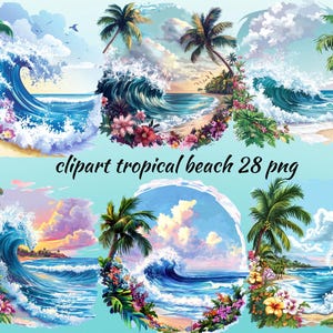 Tropical Beach Wave Clipart Bundle: Summer Ocean PNG (digital Download ...