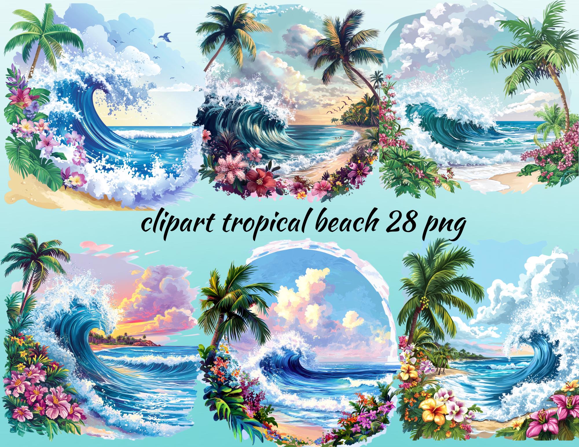 Tropical Beach Wave Clipart Bundle: Summer Ocean PNG (digital Download ...