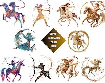 Sagittarius Zodiac Clipart | PNG Astrology Illustrations (Commercial Use, Instant Download, 13 PNG)