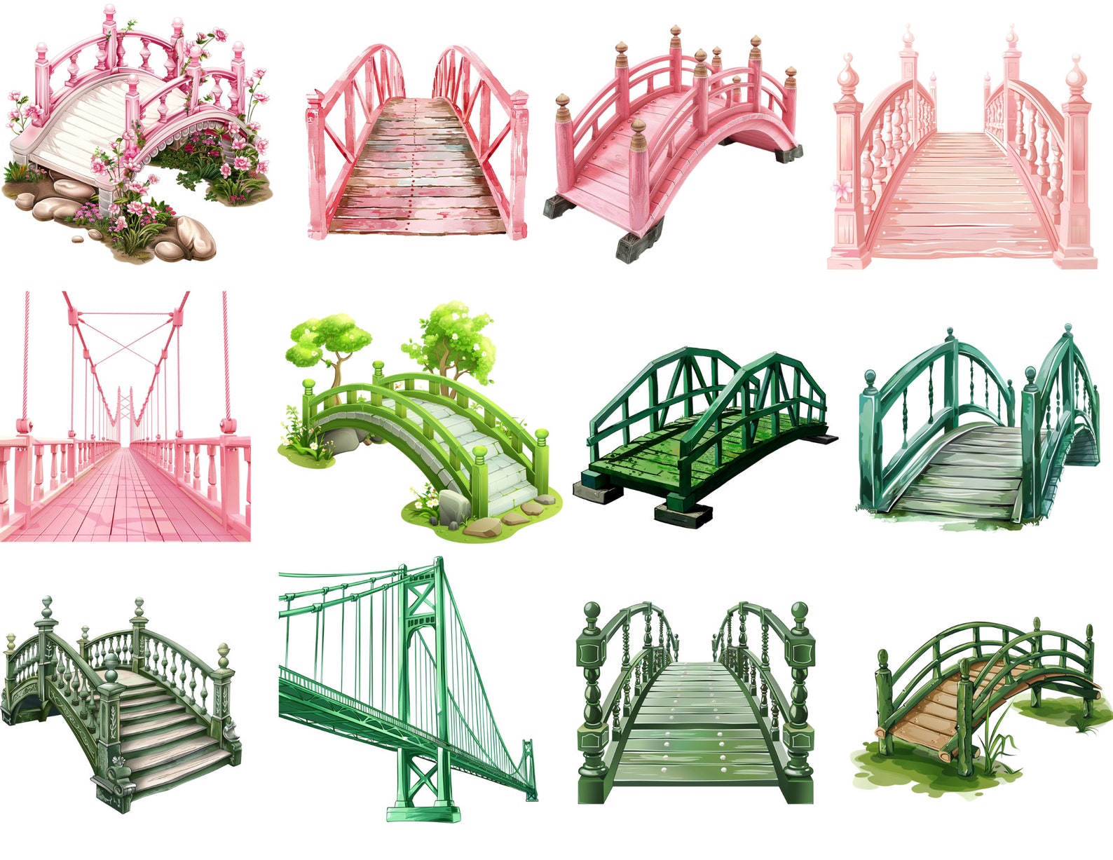 Clipart Pretty Bridges 52 PNG |colorful Bridges | Cute Decor for Any ...