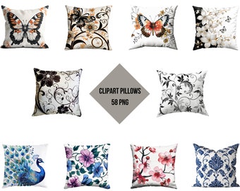 Clipart de almohadas bonitas / Almohadas PNG / Decoración de almohadas con impresión digital / Fondo transparente / Descarga instantánea de alta calidad / Uso comercial