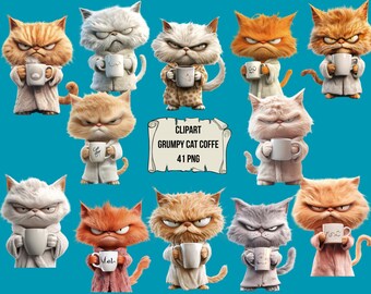 Paquete de imágenes PNG de gatos gruñones y enojados (uso comercial)