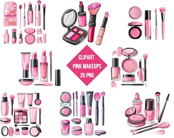 Può includere: Un set di 35 immagini clipart di trucco rosa, tra cui rossetto, blush, ombretto, smalto per unghie e pennelli. Il clipart è perfetto per lo scrapbooking digitale, la creazione di biglietti e altri progetti creativi.