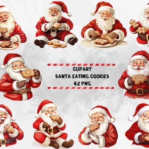 Santa Eating Cookies Clipart Bundle | Christmas Santa with Treats | 42 png | Transparent Background | Instant Download Commercial use