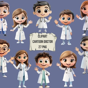 Cartoon Doctor Clipart Set, Medical PNG Bundle, Digital Cute Doctor, Transparent Background, Instant Download Commercial Use