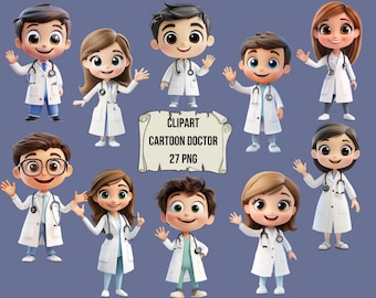Clipart docteur en dessin animé : ensemble médical PNG (téléchargement instantané)