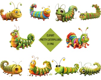 Clipart Pretty Caterpillars | Caterpillars PNG | Digital Print Pretty Caterpillars | Transparent Background | High Quality Instant Download