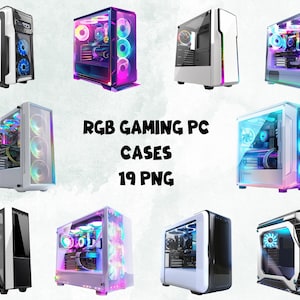 Gaming PC Case Clipart | RGB Pc Tower PNG | Digital Gamer Setup | Transparent Background | Instant Download Commercial Use