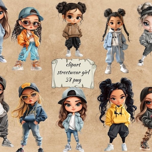 Trendy Girl Clipart, Cool Streetwear Fashion PNG, Cute Urban Outfit Illustration, Transparent Background, Instant Download Commercial Use