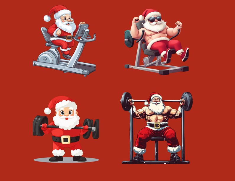 Strong Santa Fitness Clipart | Gym Holiday 47 PNG (commercial Use ...