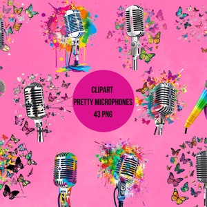 Clipart Microphones | Watercolor Microphones Illustration | Cute Microphones PNG | Transparent Background | High Quality Instant Download