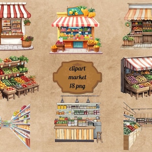 Market Clipart Bundle, Grocery Store Clip Art, Vegetable Shop PNG, Transparent Background, Instant Download, Commercial Use, High Quality