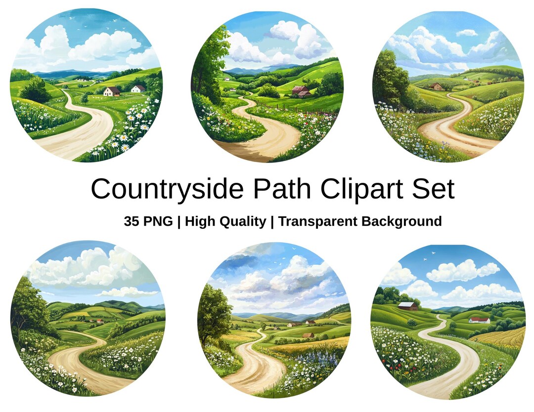 Countryside Path Circle Clipart, Scenic Landscape PNG, Rural Road Art ...
