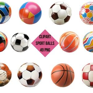 Clipart Sport Bälle Set | Bunte Sportbälle 49 PNG | Digitalprint Sportbälle | Transparenter Hintergrund | Hochwertiger Sofortdownload