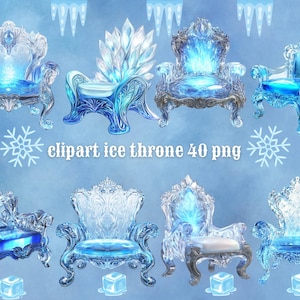Ice Throne Clipart, Frozen Crystal Chair PNG, Fantasy Winter Seat, Digital Ice Throne,Transparent Background,Instant Download Commercial Use
