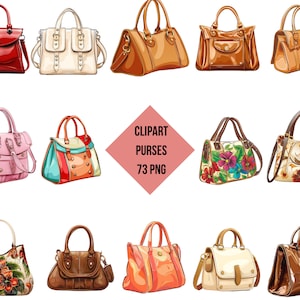 Conjunto de imágenes prediseñadas de bolsos - 73 PNG elegantes para proyectos de moda y diseño creativo, fondo transparente, descarga instantánea de alta calidad