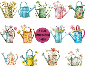 Watercolor Watering Cans Clipart | Floral Garden 30 PNG (Commercial Use, Instant Download)