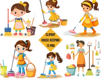 Housekeeping Clipart | Cleaning Tools PNG Graphics  (Instant Download, Commercial Use, 13 PNG)