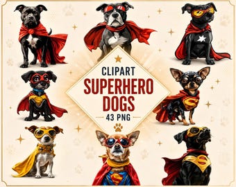 Superhero Dogs Clipart | PNG Illustrations, Comic Book Art  (Instant Download, Commercial Use, 43 PNG)
