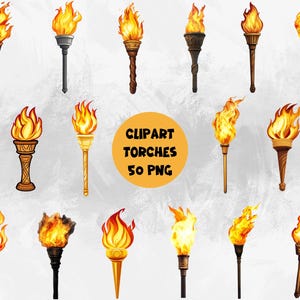 Torches Clipart Collection | 50 PNGs | Ideal For Adventure And Fantasy Projects | Transparent Background | High Quality Instant Download