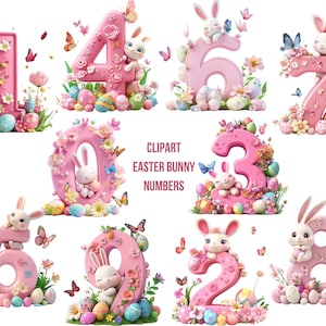 Easter Bunny Numbers Clipart,Cute Spring Numbers PNG, Pastel Egg & Rabbit Clipart Set,Transparent Background Instant Download Commercial Use