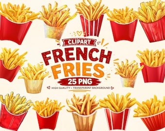French Fries Clipart | PNG Food Illustrations (Instant Download, Comercial Use, 25 PNG)