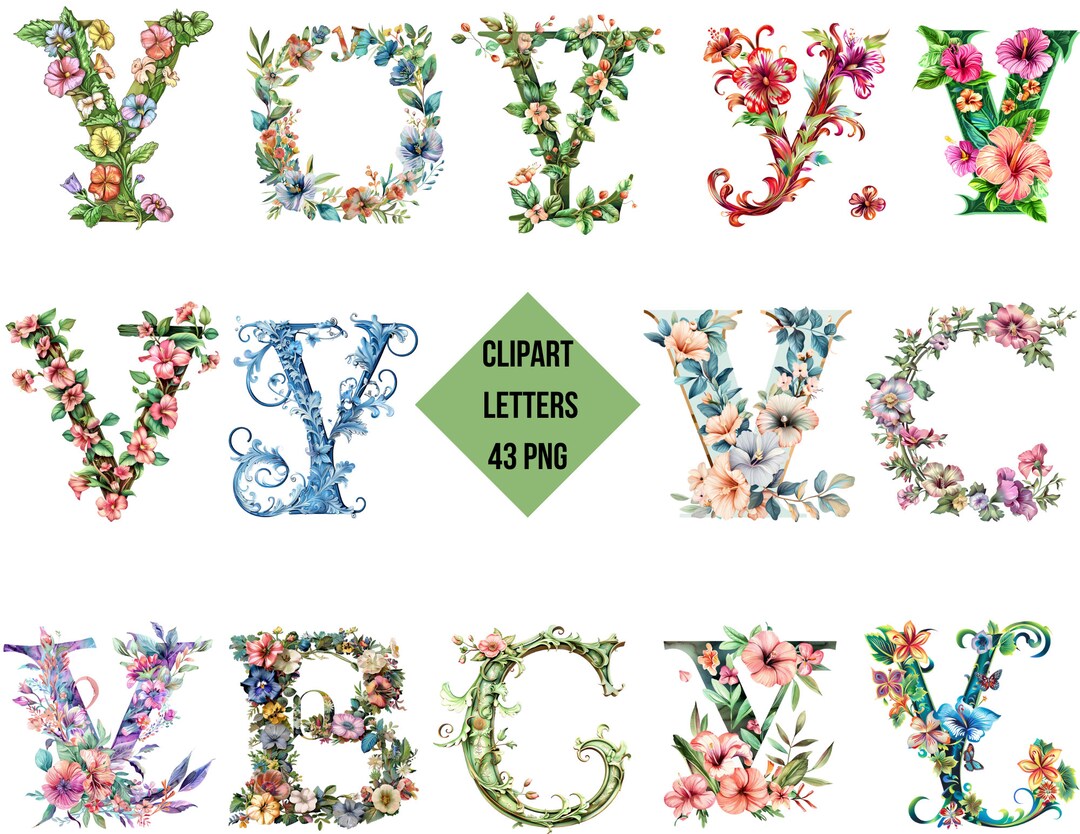Clipart Letters With Floral Print | Pretty Letters PNG | Digital Print ...