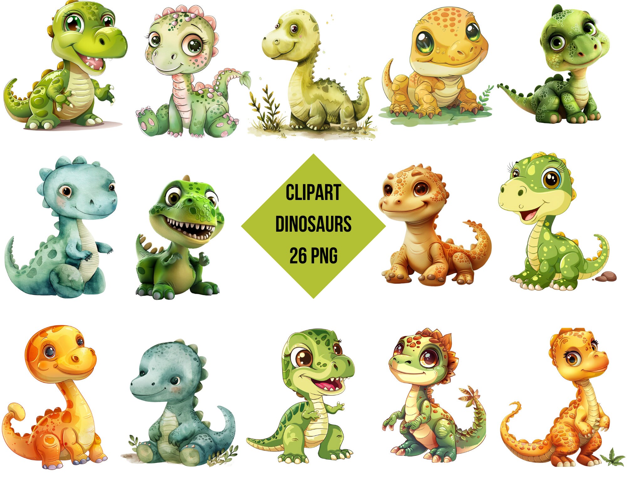 Clipart Baby Dinosaurs | Baby Dinosaurs PNG | Digital Print Cute ...