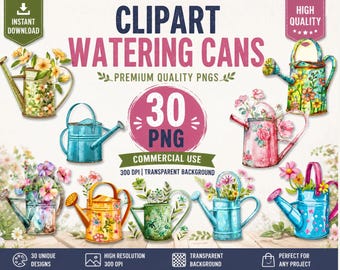 Clipart de Regadores em Aquarela | Jardim Floral 30 PNG (Uso Comercial, Download Instantâneo)