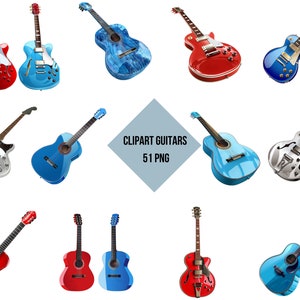 Clipart Guitars Set | 51 PNG Images | Cute Guitars  | Digital Print Guitars Decor | Transparent Background | High Quality Instant Download