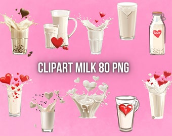 Clipart Fresh and Creamy Milk | Digital Print The Magic of Milk | Transparent Background | High Quality Instant Download