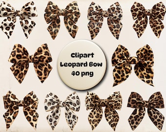 Paquete de imágenes prediseñadas de lazos con estampado de leopardo: Lazos para el cabello de moda PNG (uso comercial, descarga instantánea)