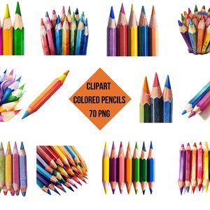Ensemble de crayons de couleur Clipart | Crayons de couleur Crayons de couleur pour impression numérique PNG | Fond transparent | Téléchargement instantané de haute qualité