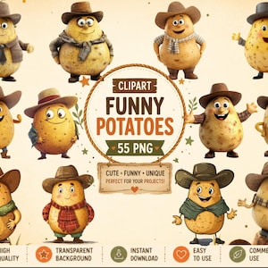Funny Cowboy Potato Clipart, 55 PNG Images (Commercial Use, Instant Download)