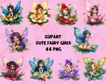 Clipart Cute Fairy Girls | Perfect for Scrapbooking, Crafts and Invitations | Transparent Background | High Quality Instant Download