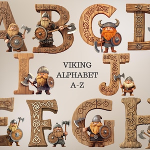 Viking Alphabet Clipart Bundle A-Z, Nordic Warrior Font PNG, Nordic Clipart PNG, Printable ABC Wall Decor, Instant Download, Commercial Use
